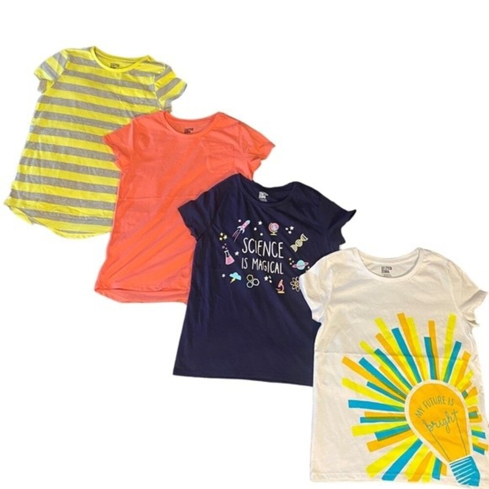 New Girls short sleeve t-shirts, tops 4 pack size XL (12) Spotted Zebra